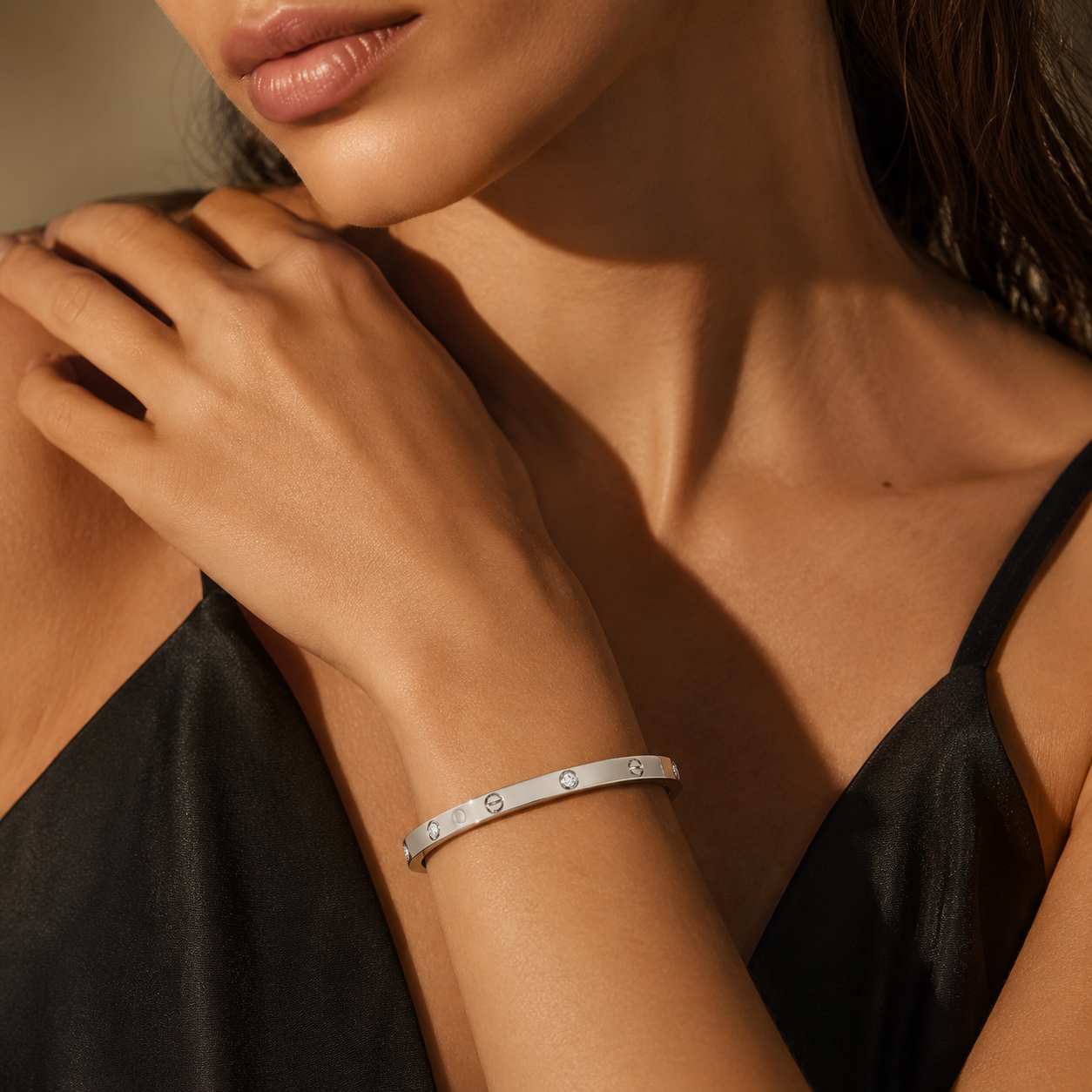 Semijoia Pulseira Bracelete Carter Amor Zircônia 68mm Banho Ródio