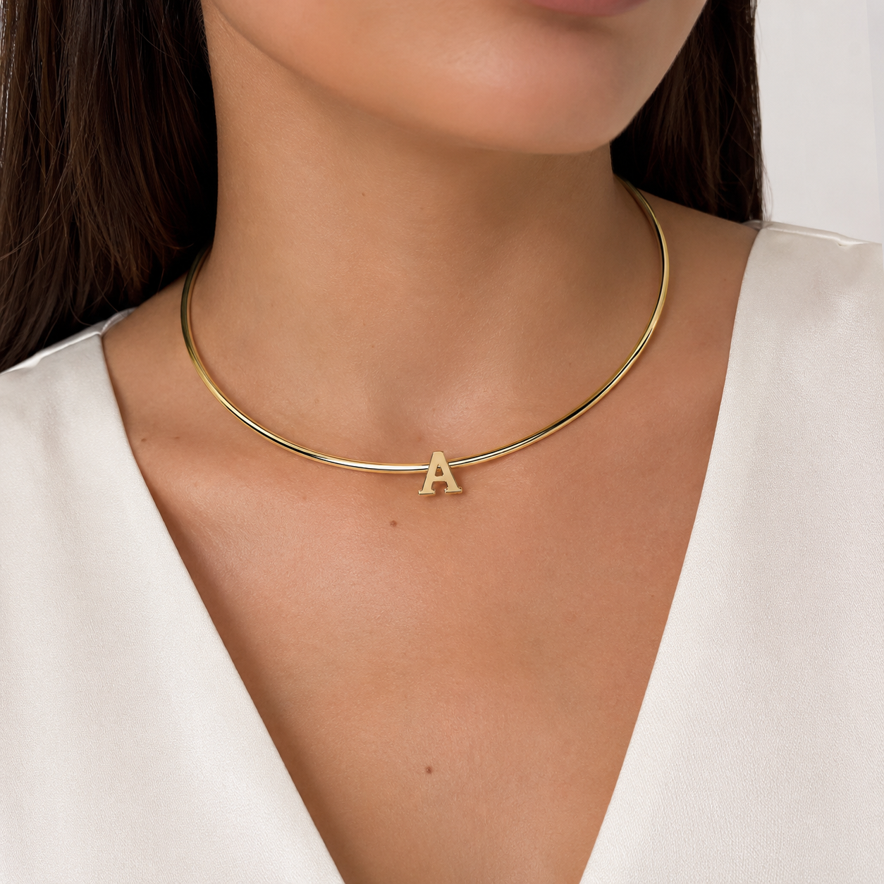 Semijoia Colar Choker Aro 12cm Letra A Banho Ouro 18K
