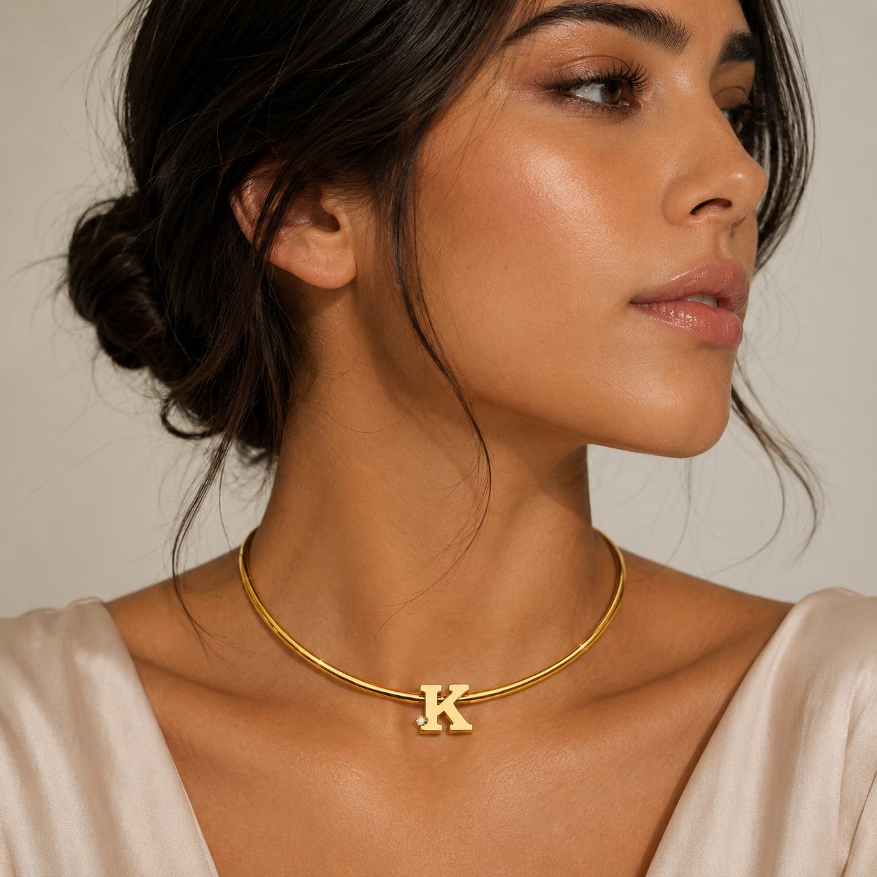 Semijoia Colar Choker Aro 12cm Letra K Banho Ouro 18K