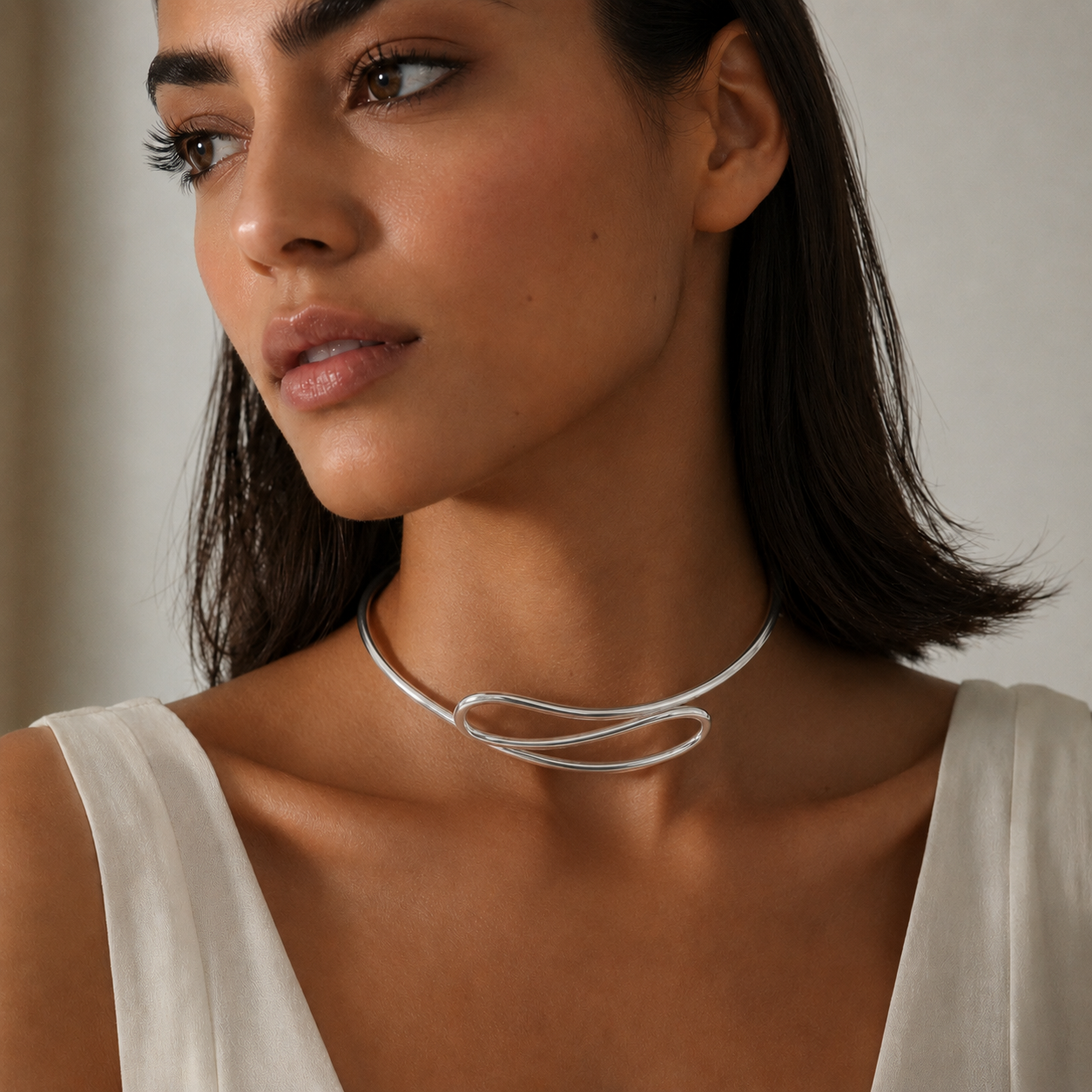 Semijoia Colar Choker Aro S 12cm Banho Ródio