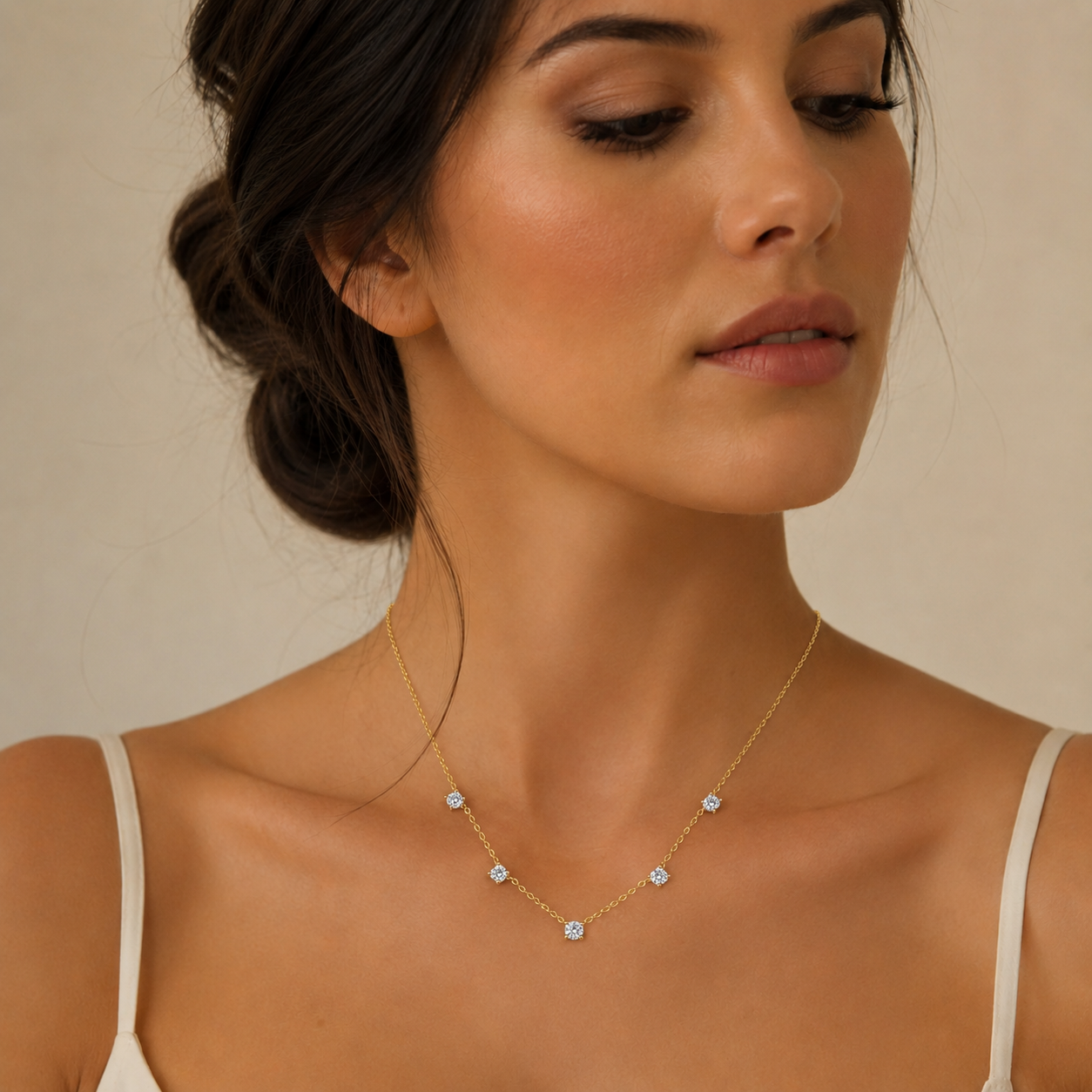 Semijoia Colar Choker 5 Pedras Ovais 40cm Banho Ouro 18K