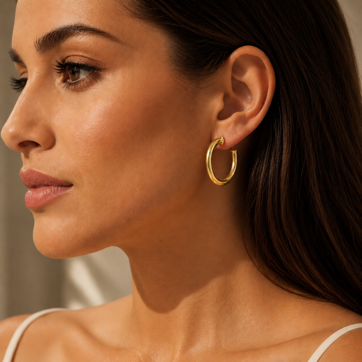 Semijoia Brinco Argola Tubo Oval 15mm Banho Ouro 18K