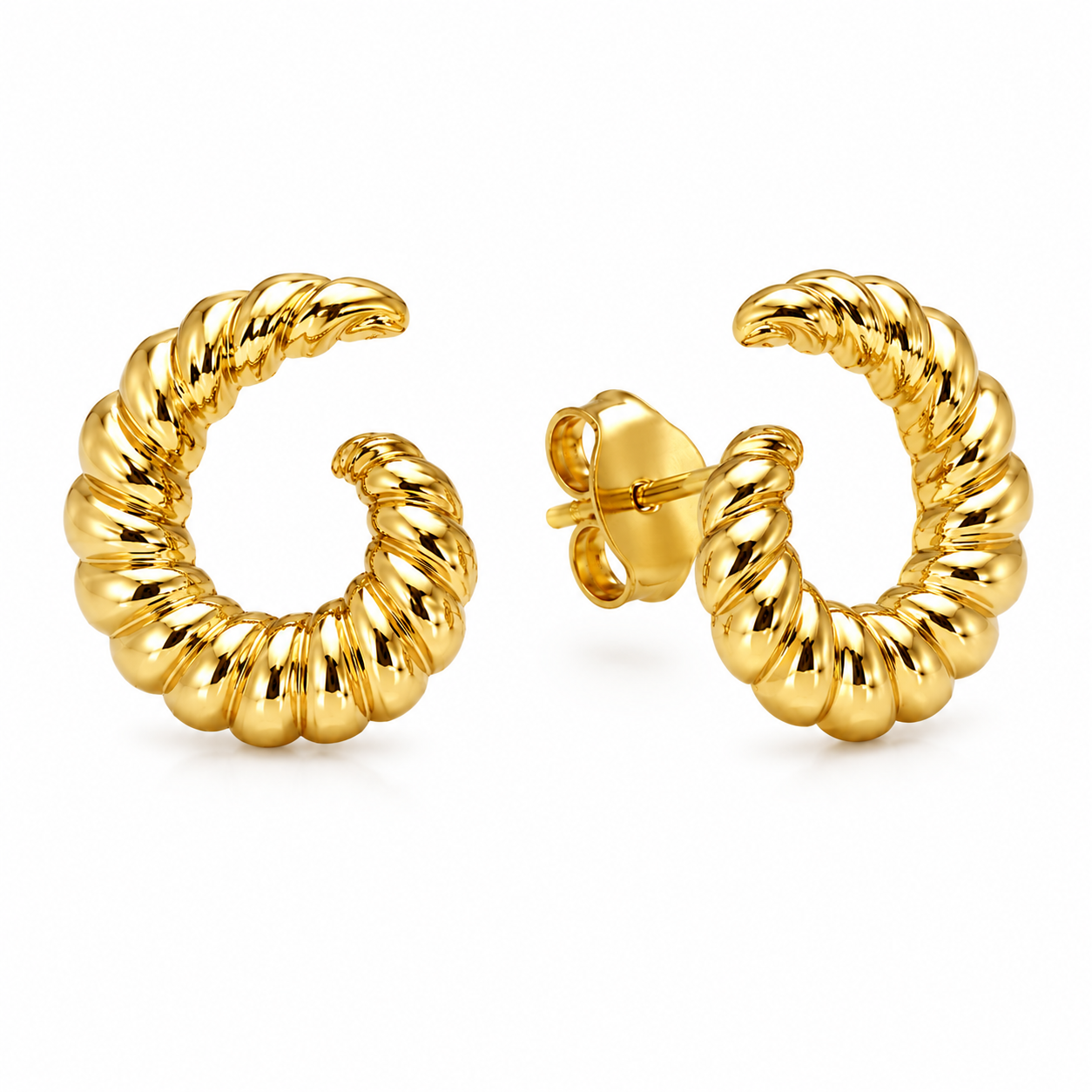 Semijoia Brinco Caracol Trabalhado 20mm Banho Ouro 18K