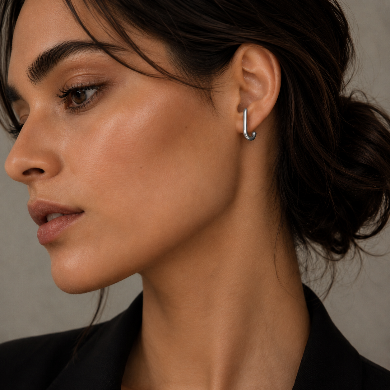 Semijoia Brinco Ear Cuff Hook Liso 24mm Banho Ródio