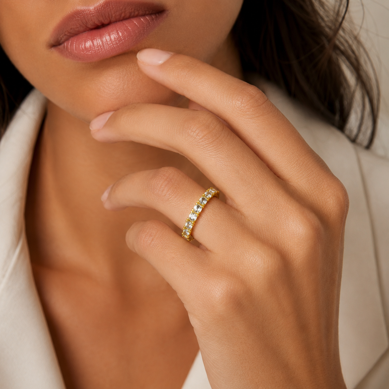Semijoia Anel Aliança Inteira Zircônia 3mm Aro 13 Banho Ouro 18K