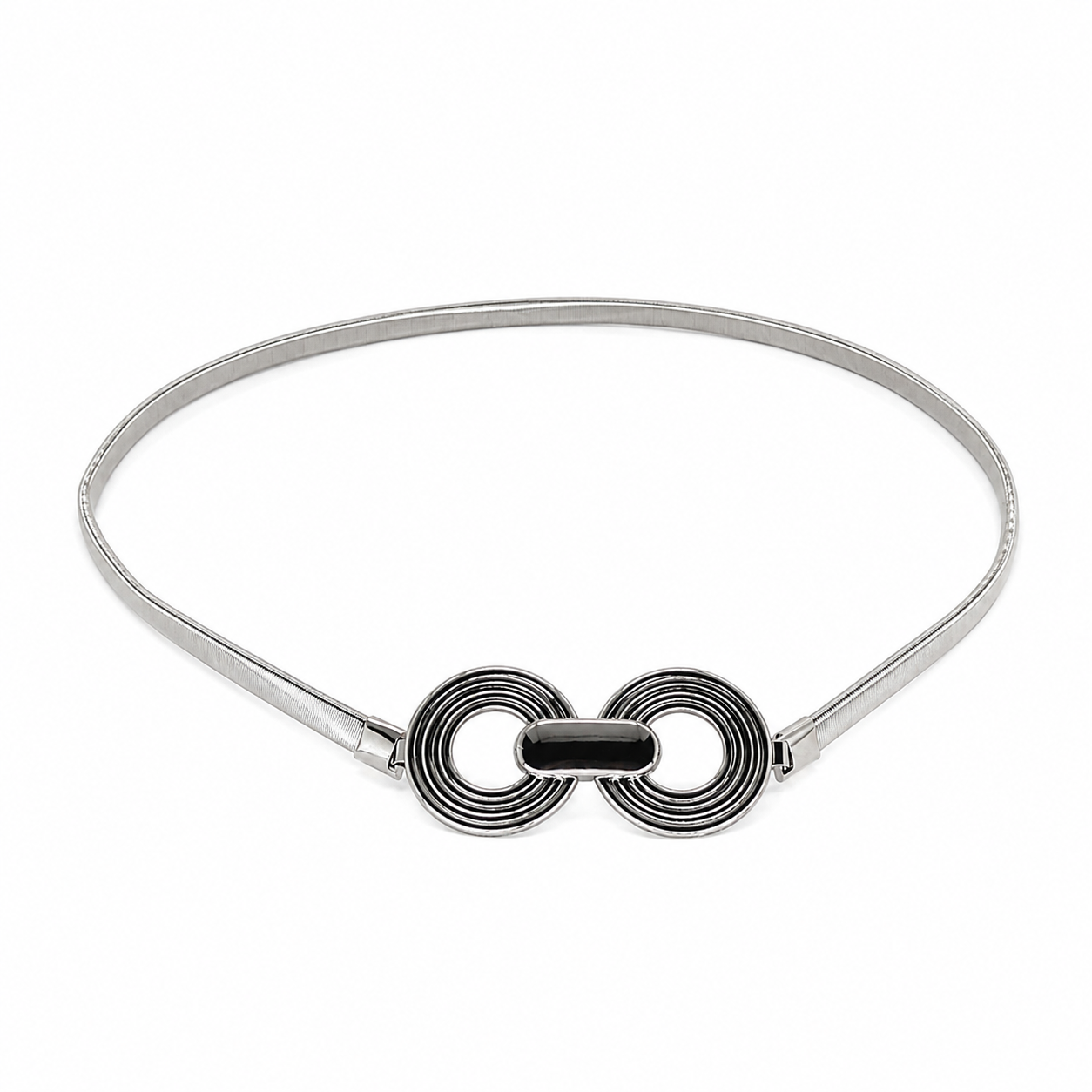 Cinto Feminino Metálico Elástico Fecho em Círculos - Prata
