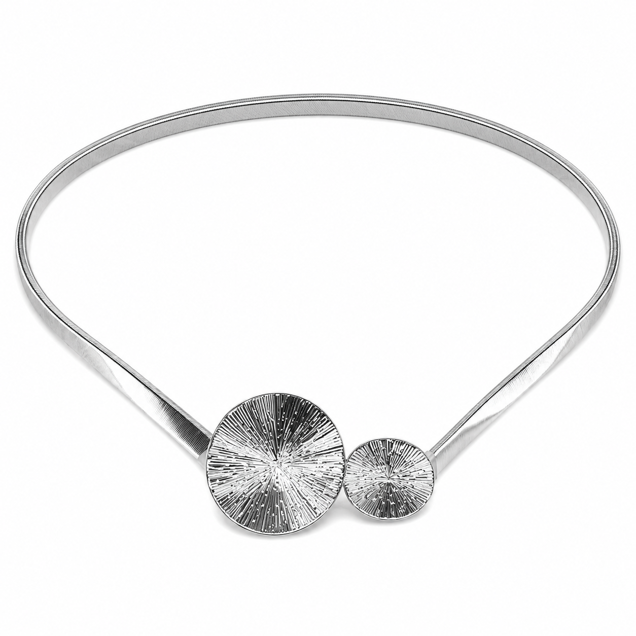 Cinto Feminino Metálico Elástico Fecho Duas Luas - Prata