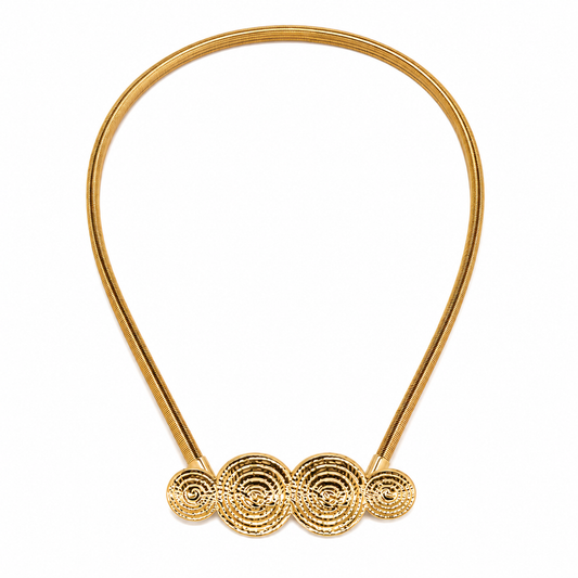 Cinto Feminino Metálico Elástico Fecho Cravejado em Strass Quatro Luas - Dourado