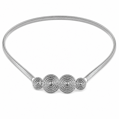Cinto Feminino Metálico Elástico Fecho Cravejado em Strass Quatro Luas - Prata