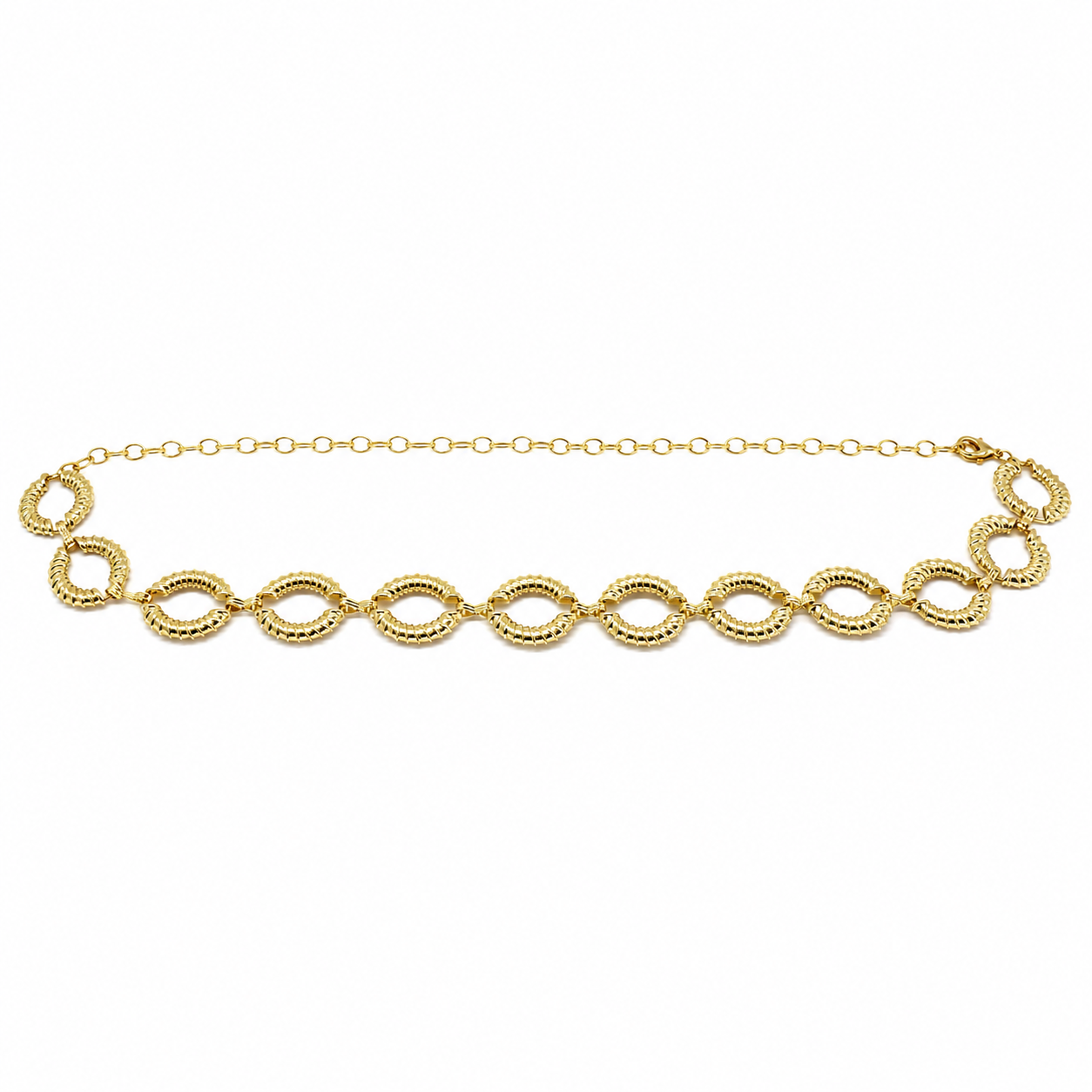 Cinto Feminino Corrente Metálico com Elos Ovais Craquelados - Dourado