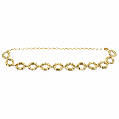 Cinto Feminino Corrente Metálico com Elos Ovais Craquelados - Dourado