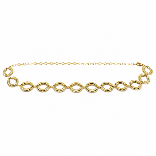 Cinto Feminino Corrente Metálico com Elos Ovais Craquelados - Dourado
