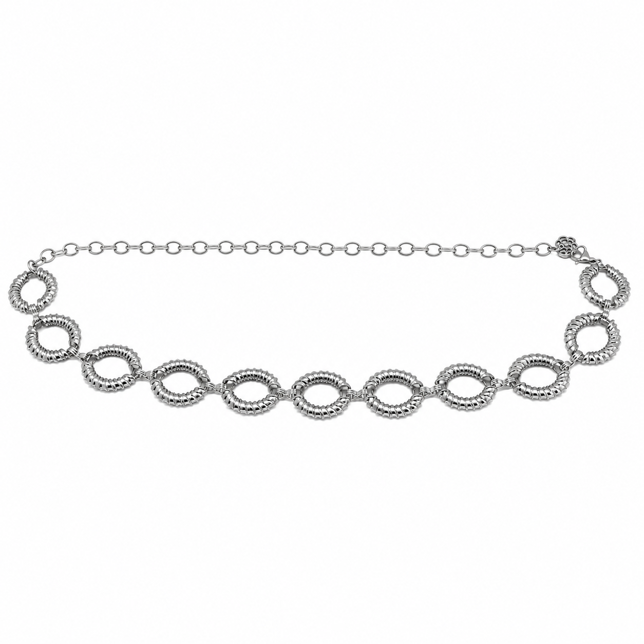 Cinto Feminino Corrente Metálico com Elos Ovais Craquelados - Prata