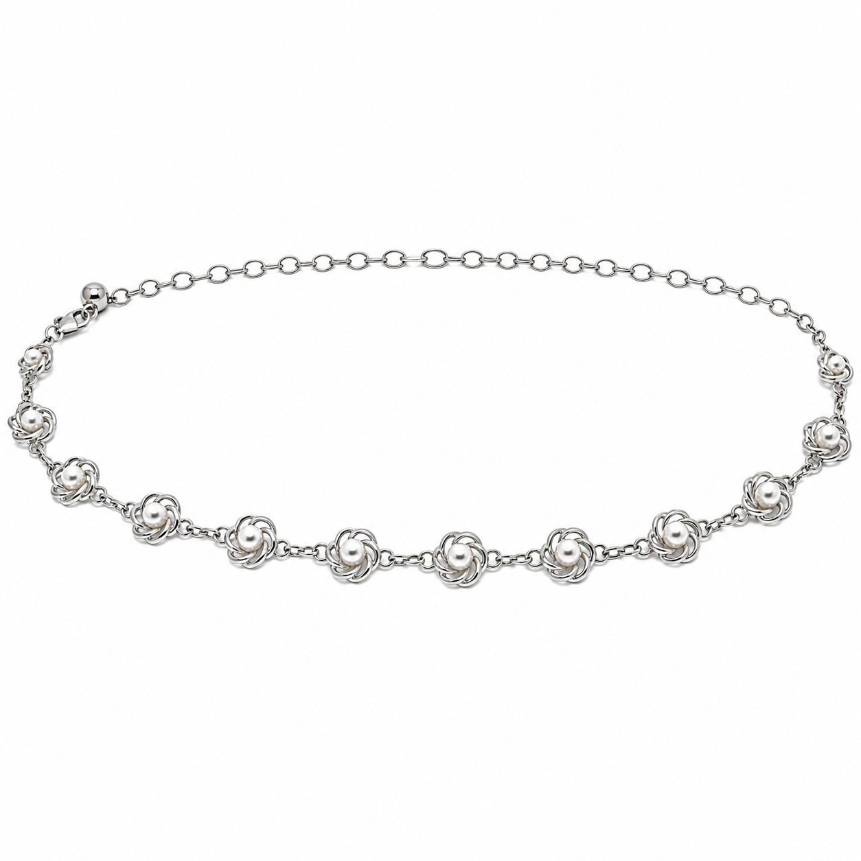 Cinto Feminino Corrente Metálico com Pérolas - Prata