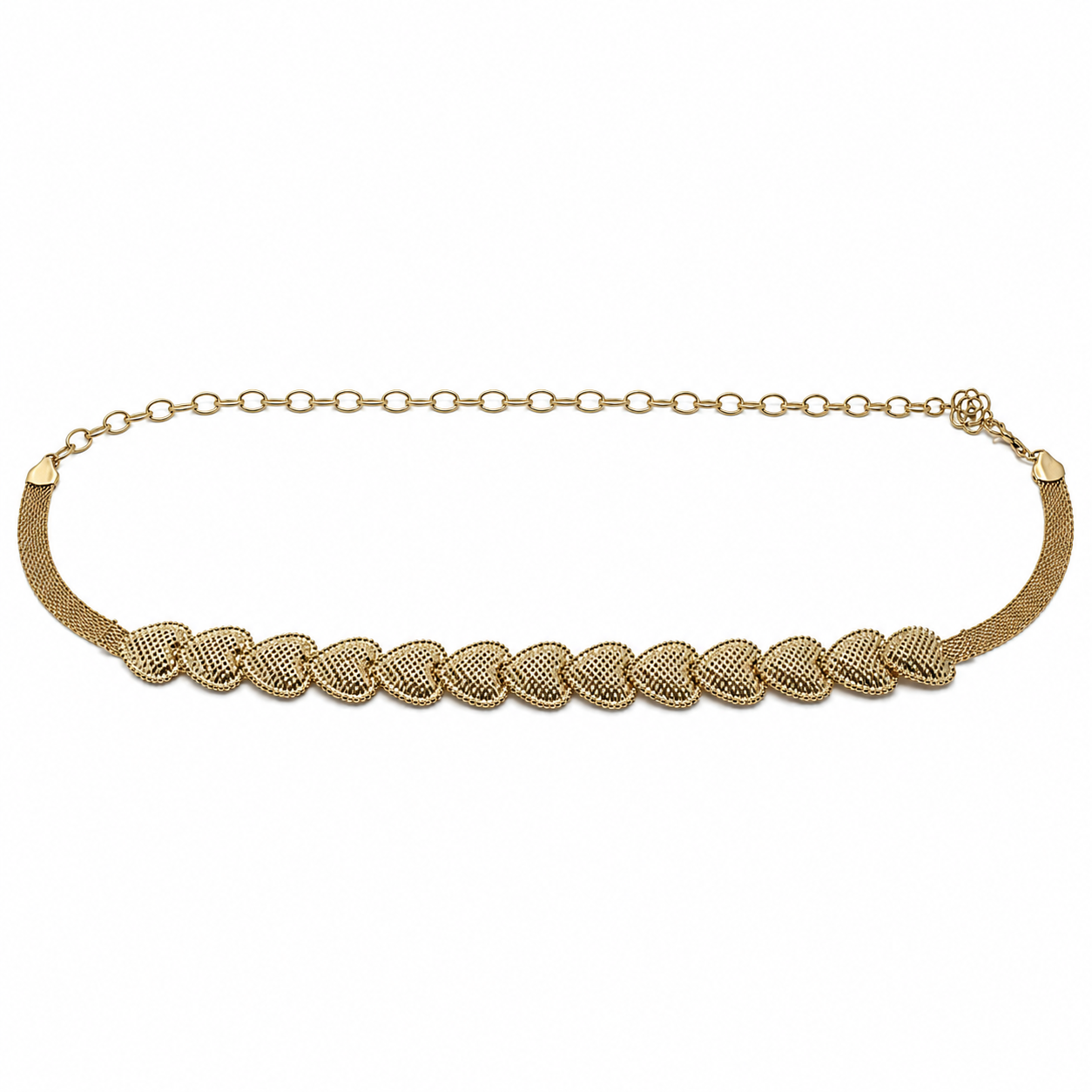 Cinto Feminino Corrente Metálico Corações Craquelados - Dourado