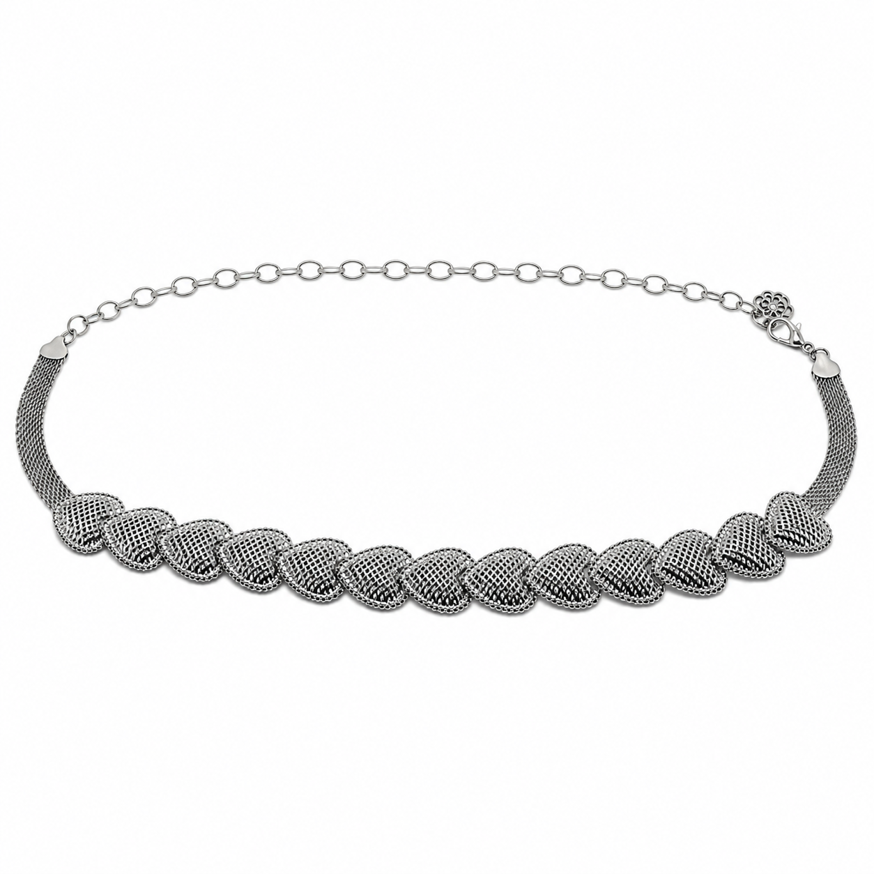 Cinto Feminino Corrente Metálico Corações Craquelados - Prata