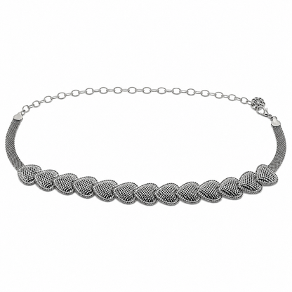 Cinto Feminino Corrente Metálico Corações Craquelados - Prata