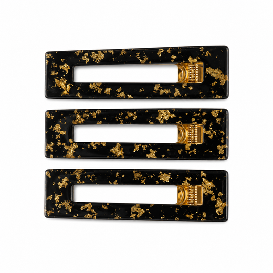 Prendedor Acrílico Retangular Mármore Kit com 3 Colors - Preto