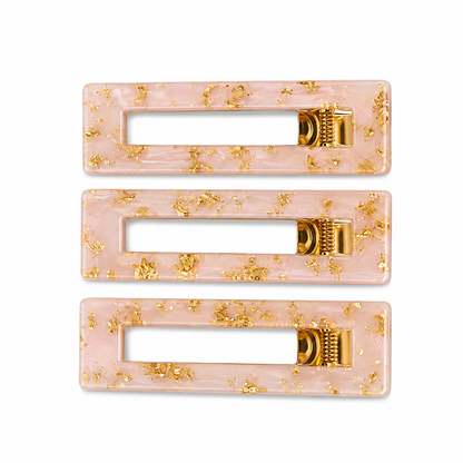 Prendedor Acrílico Retangular Mármore Kit com 3 Colors - Rosa Claro