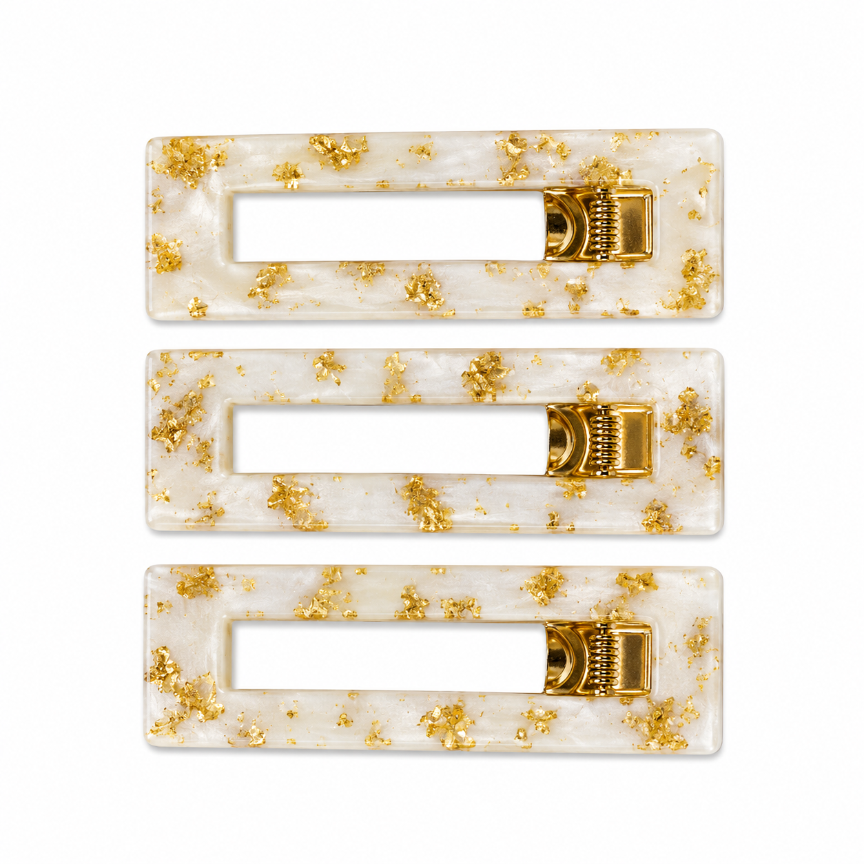 Prendedor Acrílico Retangular Mármore Kit com 3 Colors - Branco/Perola