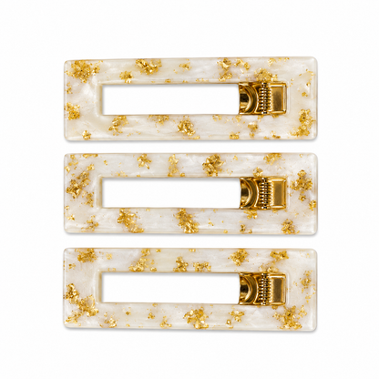 Prendedor Acrílico Retangular Mármore Kit com 3 Colors - Branco/Perola