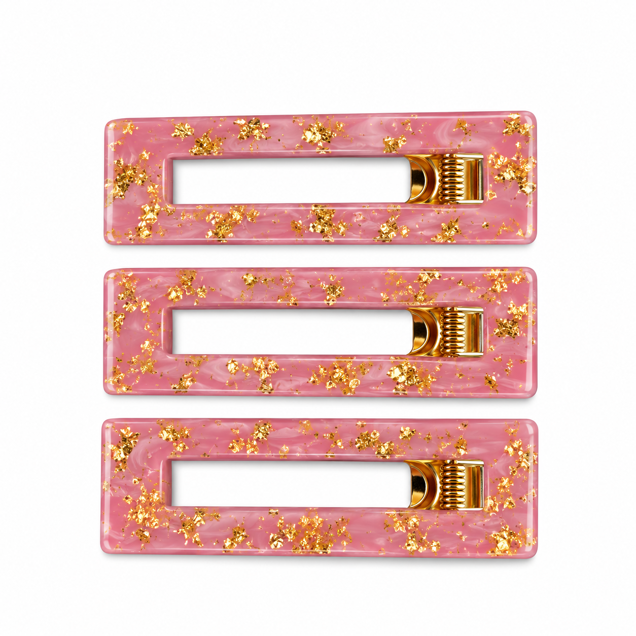 Prendedor Acrílico Retangular Mármore Kit com 3 Colors - Rosa