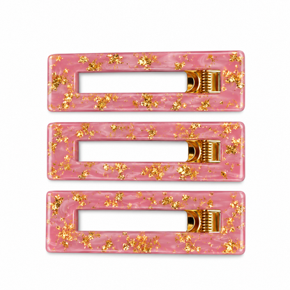 Prendedor Acrílico Retangular Mármore Kit com 3 Colors - Rosa
