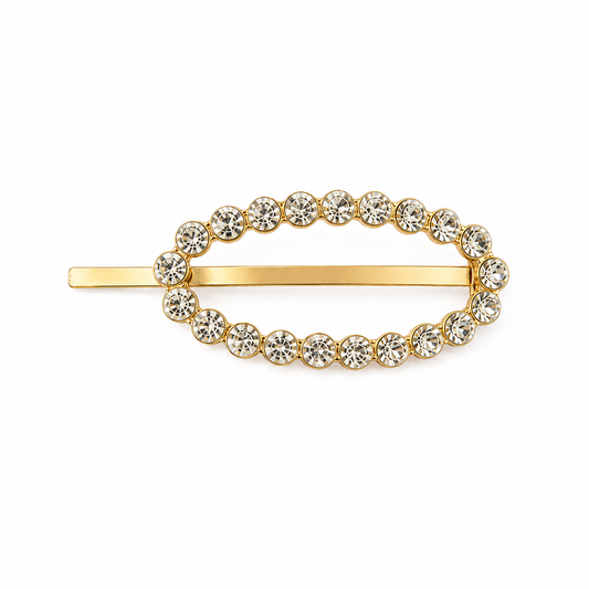Prendedor Metálico com Strass - Dourado Oval