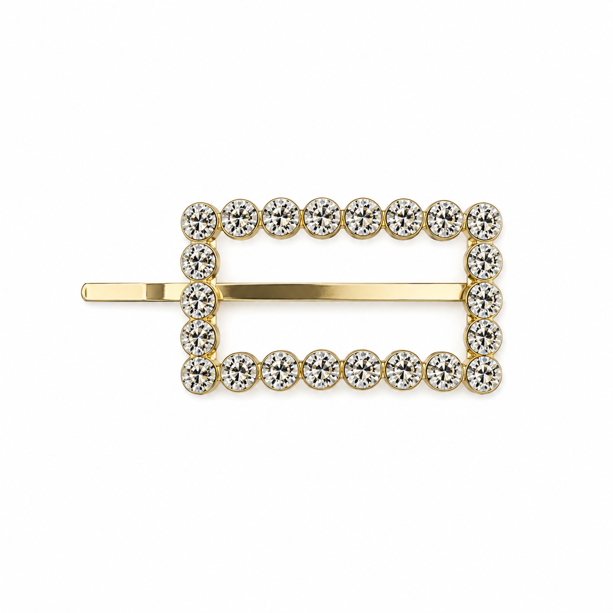 Prendedor Metálico com Strass - Dourado Retangular