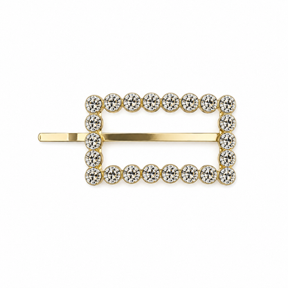 Prendedor Metálico com Strass - Dourado Retangular