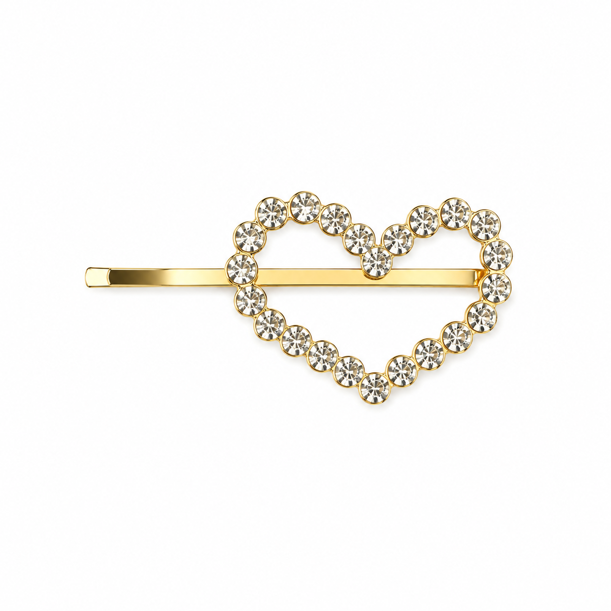 Prendedor Metálico com Strass - Dourado Coracao