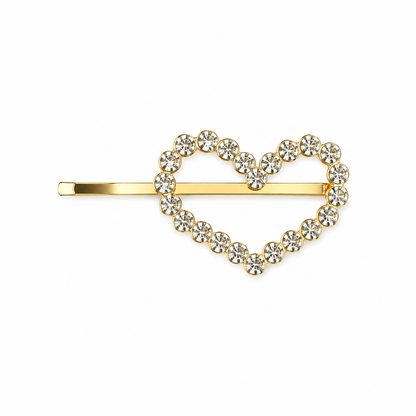 Prendedor Metálico com Strass - Dourado Coracao