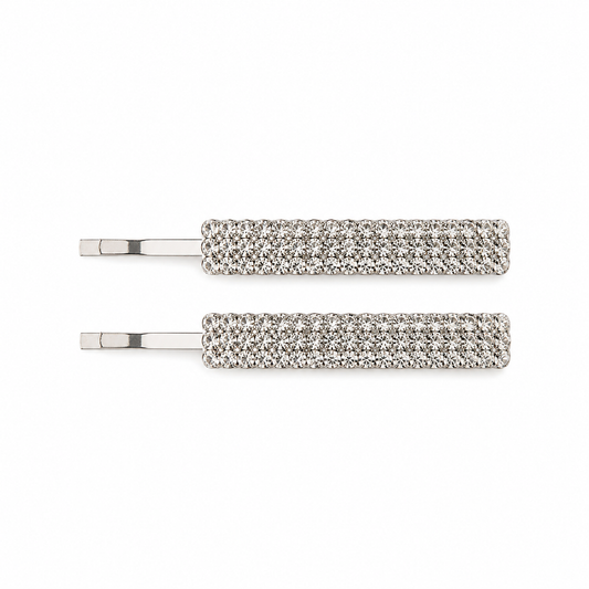 Prendedor Metálico Clássico com Strass Kit com 2 - Prata