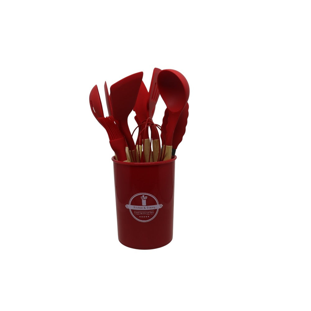 Kit Utensílios de Cozinha em Silicone 12 Peças - Vermelho