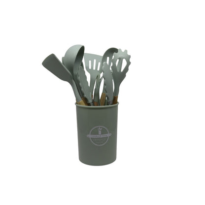 Kit Utensílios de Cozinha em Silicone 12 Peças - Verde-salvia