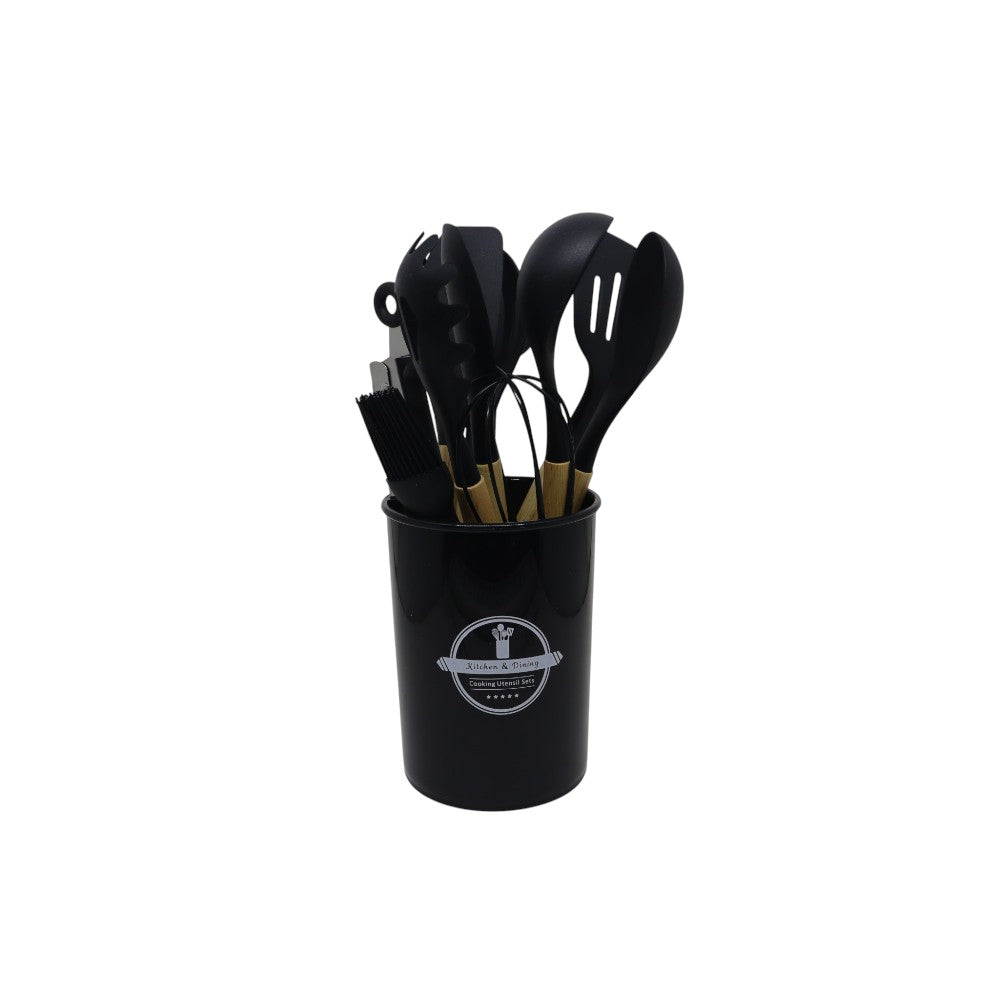 Kit Utensílios de Cozinha em Silicone 12 Peças - Preto