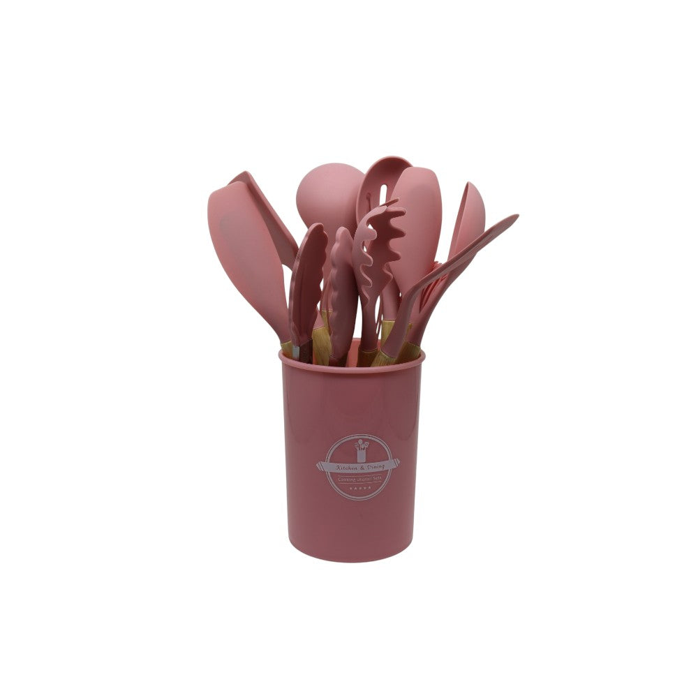 Kit Utensílios de Cozinha em Silicone 12 Peças - Rosa