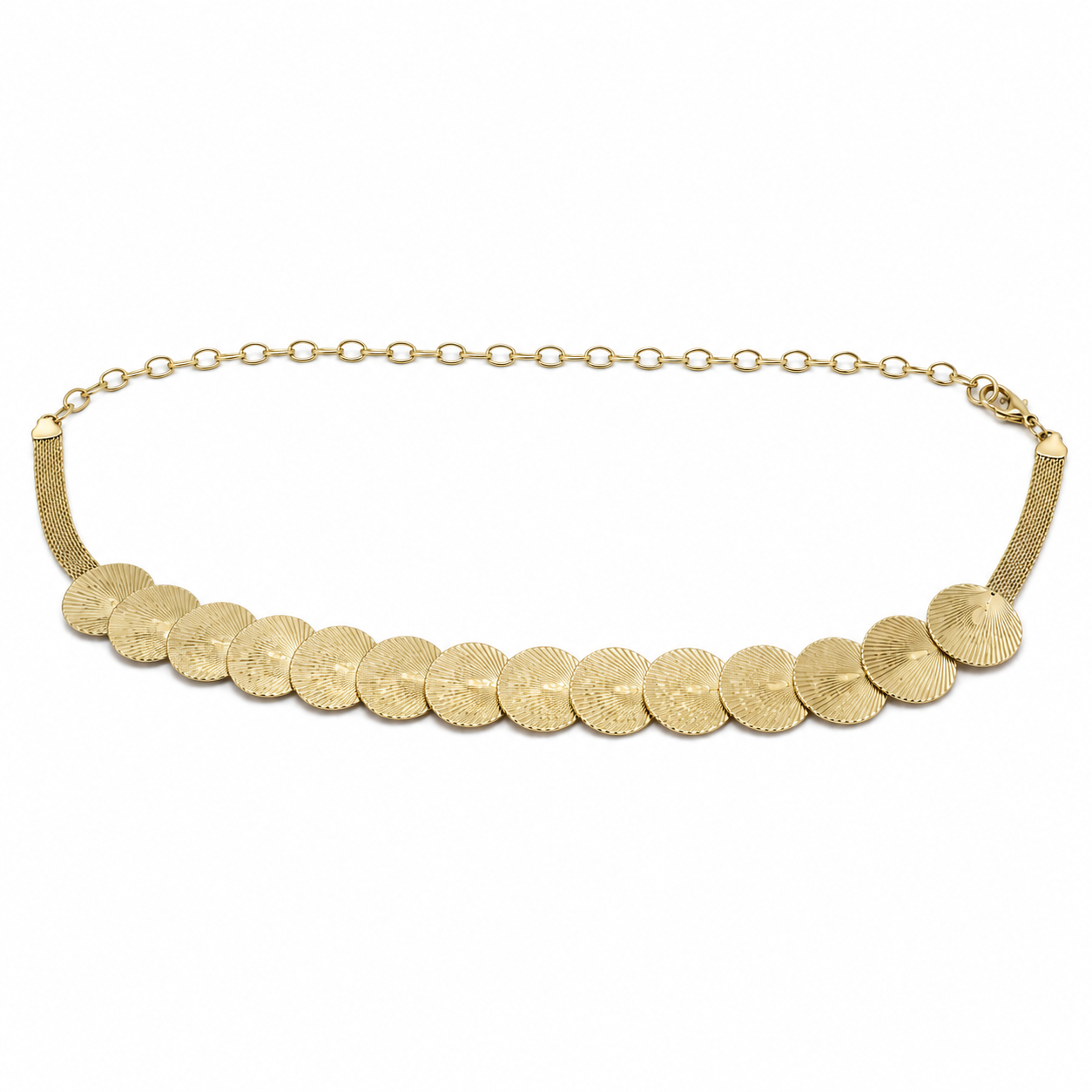 Cinto Feminino Corrente Metálico Chapinhas Craqueladas - Dourado