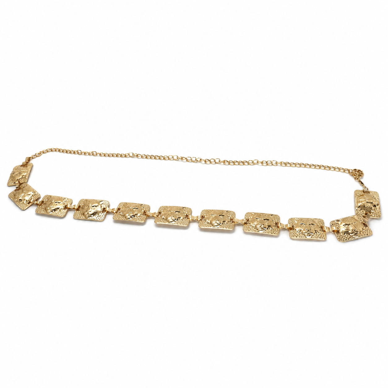 Cinto Feminino Corrente Metálico Retângulos Craquelados - Dourado
