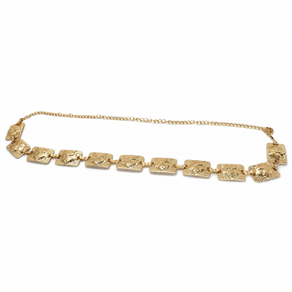 Cinto Feminino Corrente Metálico Retângulos Craquelados - Dourado