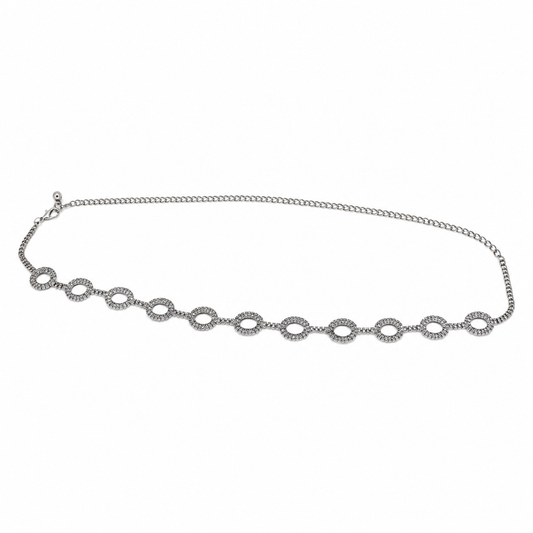 Cinto Feminino Corrente Metálico Círculos Cravejados - Prata
