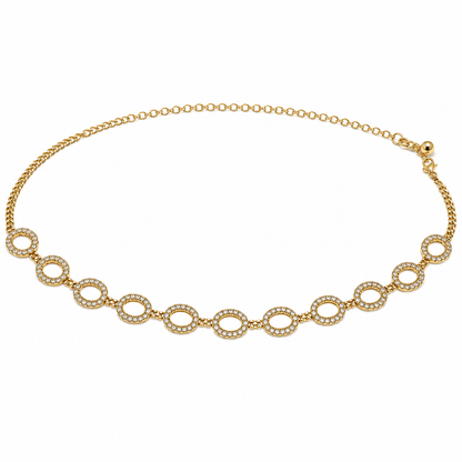 Cinto Feminino Corrente Metálico Círculos Cravejados - Dourado