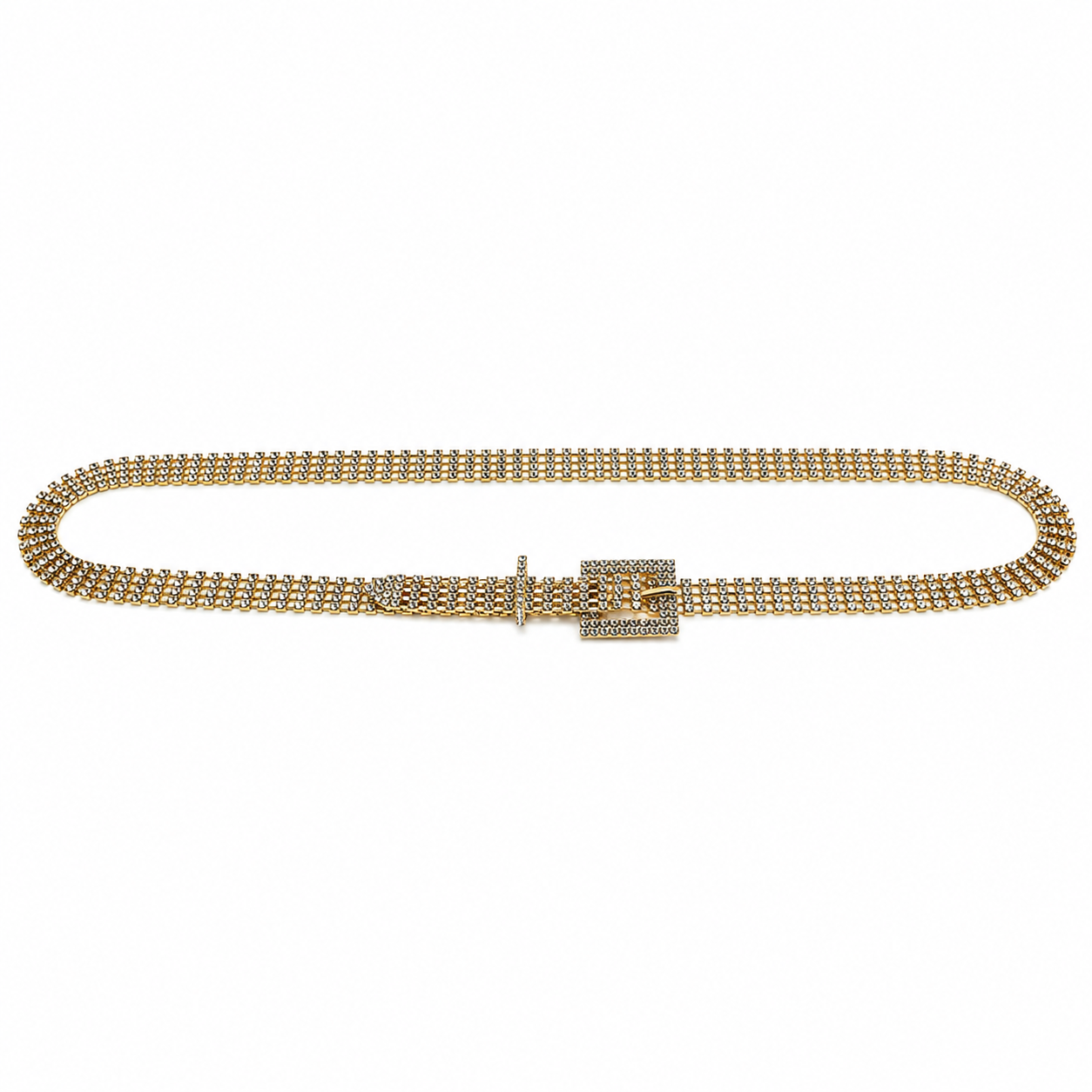 Cinto Feminino Corrente Metálico em Malha Cravejada - Dourado