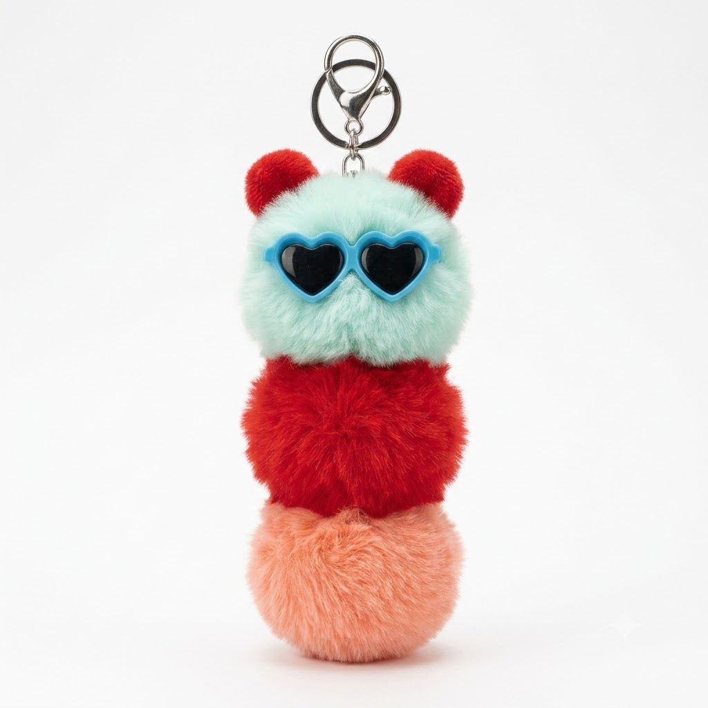 Chaveiro para Bolsa Minhoquinha Pelúcia - Verde-agua/Vermelho/Salmao