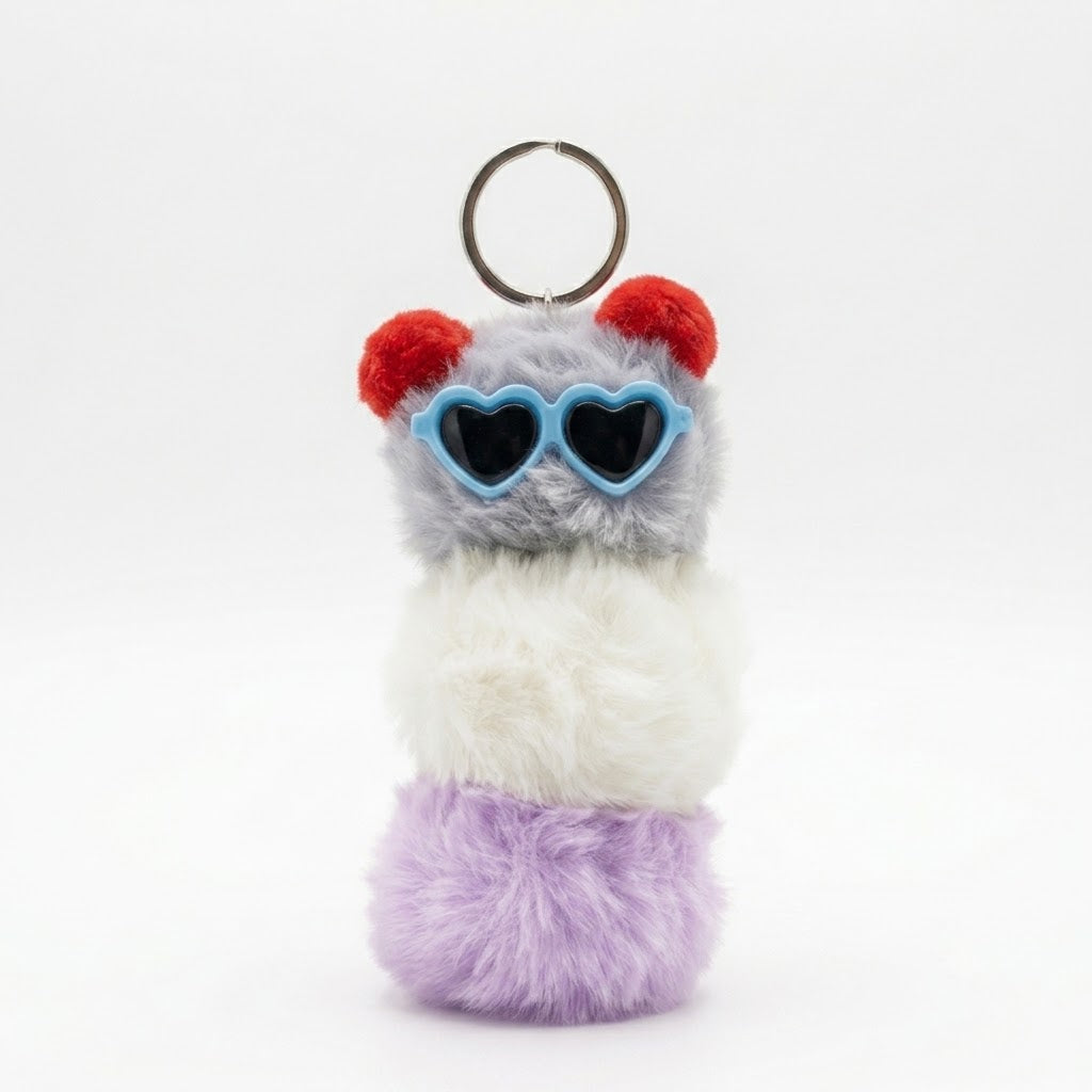 Chaveiro para Bolsa Minhoquinha Pelúcia - Cinza/Branco/Lilas