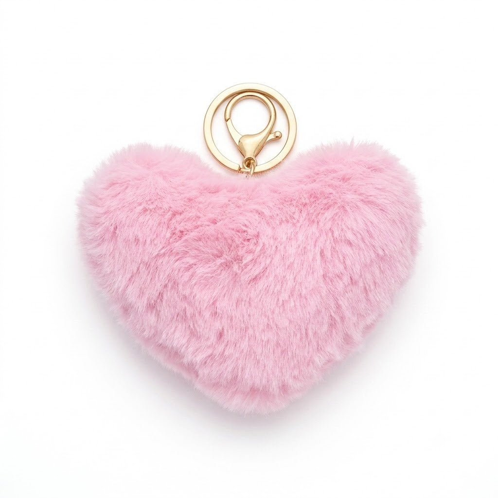 Chaveiro para Bolsa Coração Pelúcia - Rosa Claro