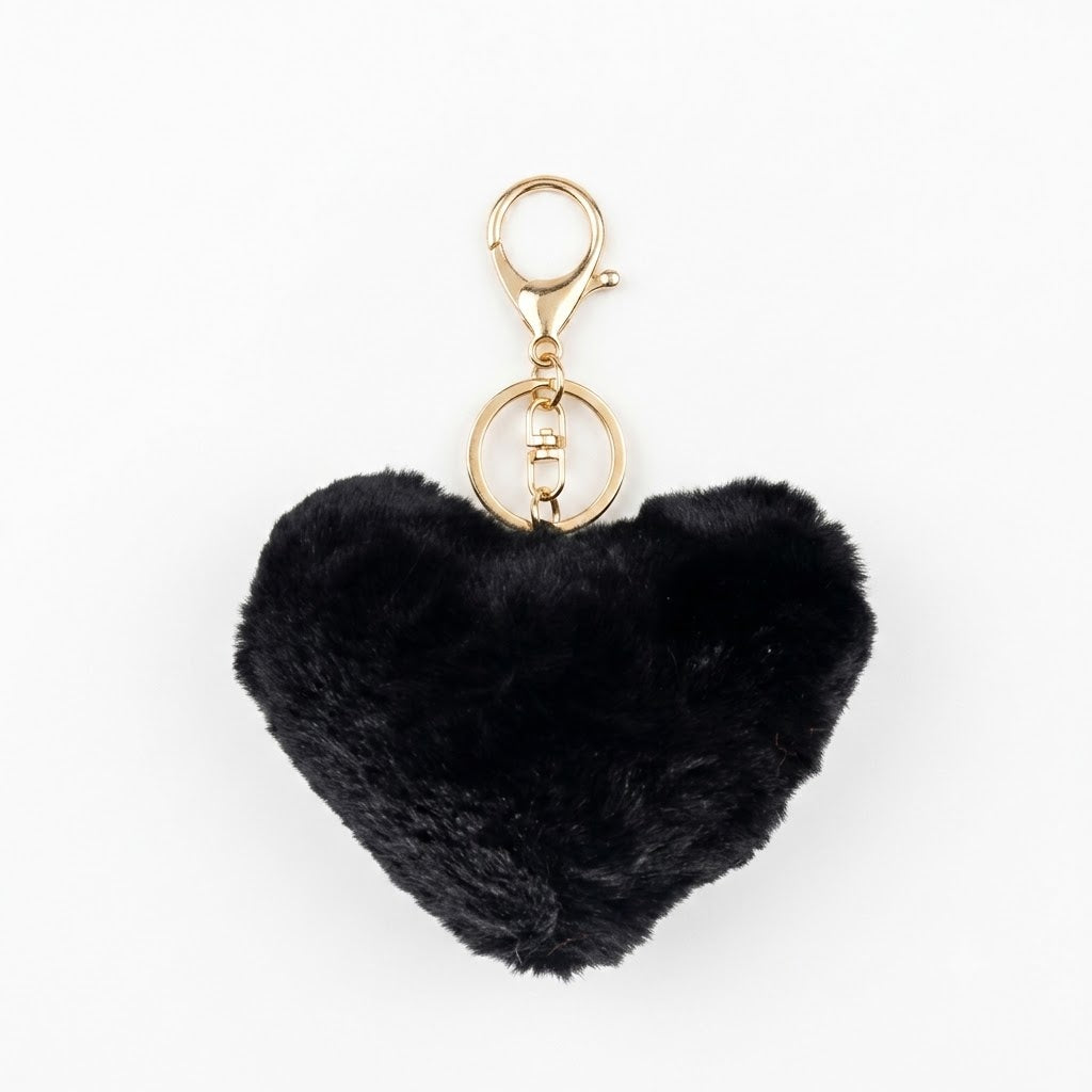 Chaveiro para Bolsa Coração Pelúcia - Preto