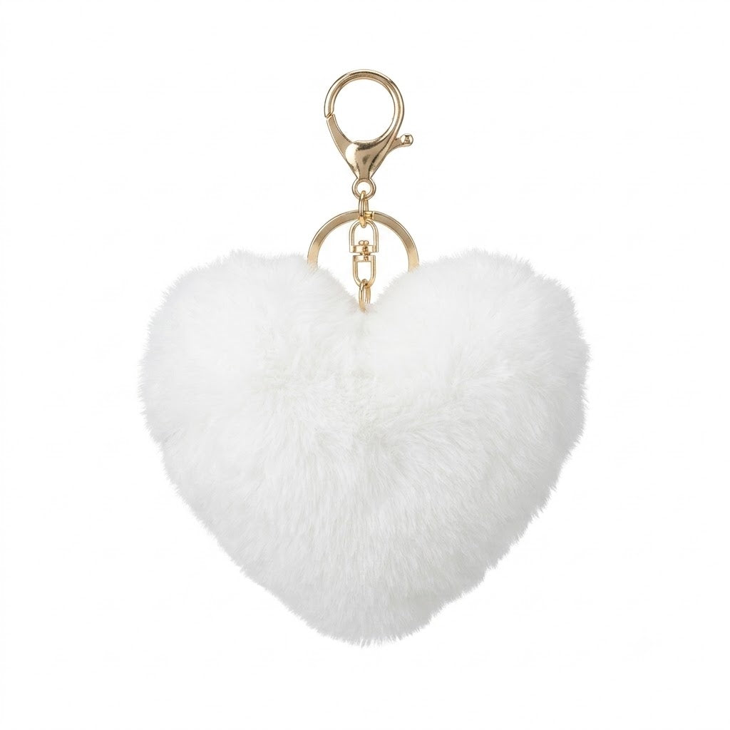 Chaveiro para Bolsa Coração Pelúcia - Branco