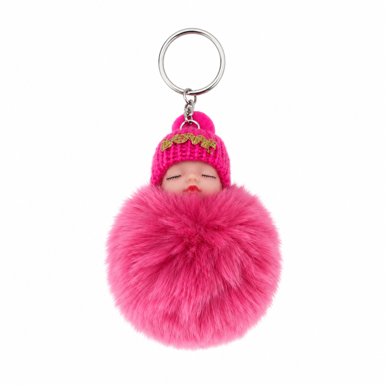 Chaveiro para Bolsa Baby Puff Pelúcia - Pink/Rosa Choque