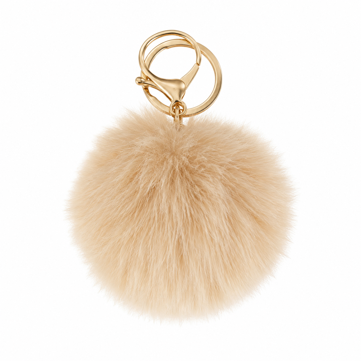 Chaveiro para Bolsa Bolinha Puff Pelúcia - Bege